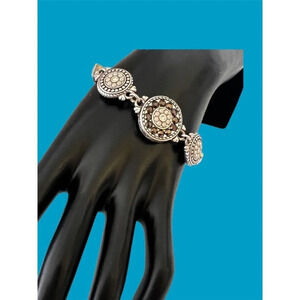 Brighton Silver Plated Jet Set Reversible Bracelet With Leather Band.